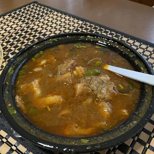 a bowl of soup on a table