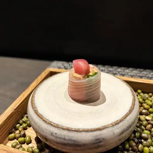 Ankimo (hiramasa, monkfish liver, pearl onion)