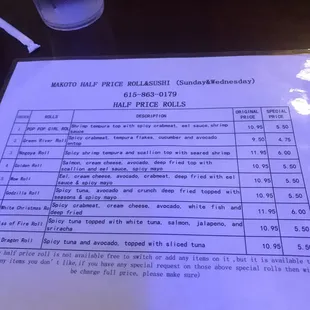 the menu