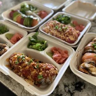 a variety of different types of sushi