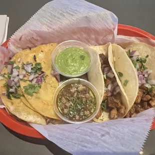 Brisket and street tacos.