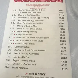 Menu - Lunch Specials