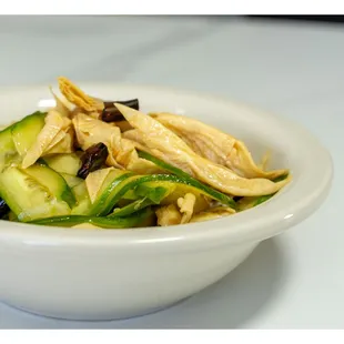 Cukes and Beancurd in our house vinaigrette w. toasted red peppers