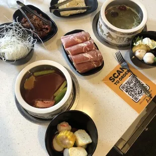 a variety of food items on a table