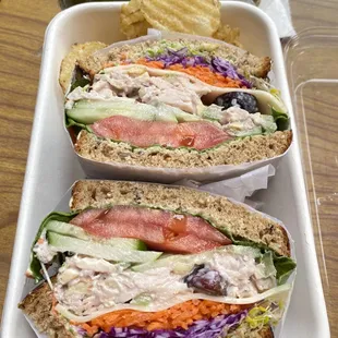 Chicken salad sandwich + chips &amp; pickle