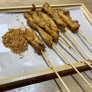 Fried chicken skewers. Very tender and tasty