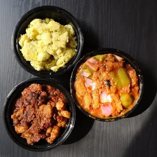 Clockwise from top. Kappa, chili baby corn, Gobi Manchurian. Vegan