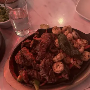 Beef and shrimp fajitas. Only the shrimp was good.