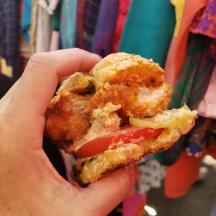 Fried chicken green chile biscuit