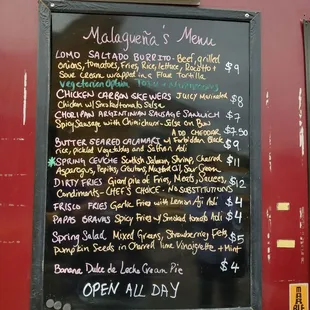 a menu on a blackboard