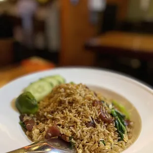 a plate of rice and vegetables