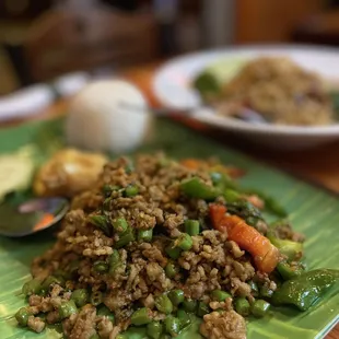 a plate of rice and vegetables