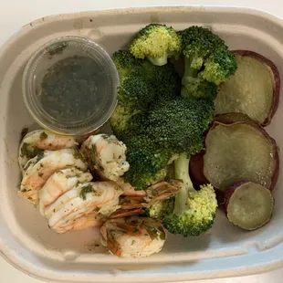 Chimichurri shrimp with roasted sweet potatoes and broccoli