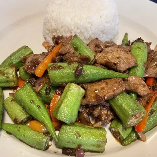 Belacan Beef with Okra Lunch
