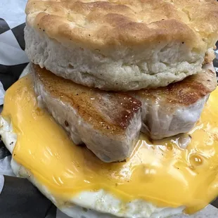 Pork chop egg and cheese