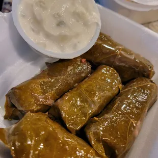 Grape leaf wrapped rice appetizer