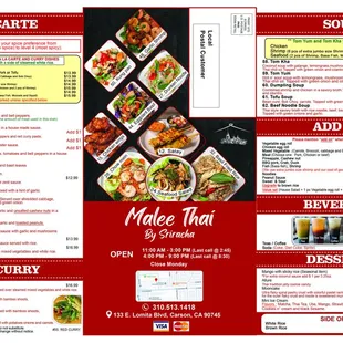 2024 Menu - Malee Thai by Sriracha