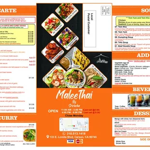 Malee Thai menu starting May 2023. Changing ownership.