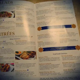 the menu of the restaurant