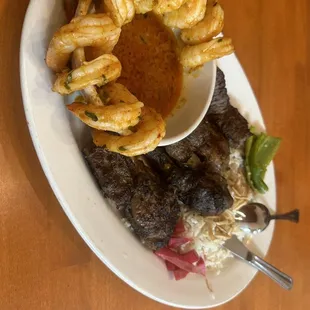 Shrimp with Malik sauce and rice &amp; shish kafta