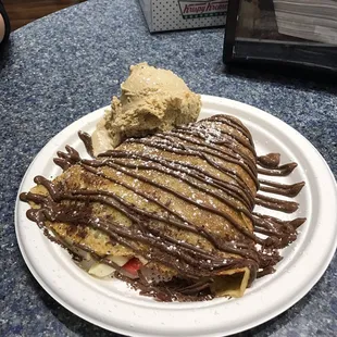 Nutty Monkey Nutella crepe with a scoop of kona coffee ice cream