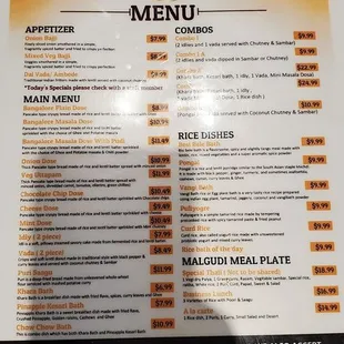 the menu of the restaurant