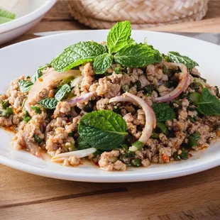 spicy larb gai (larb chicken)