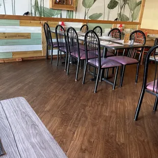 tables and chairs in a restaurant