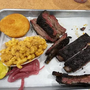 ribs, macaroni, and cheese