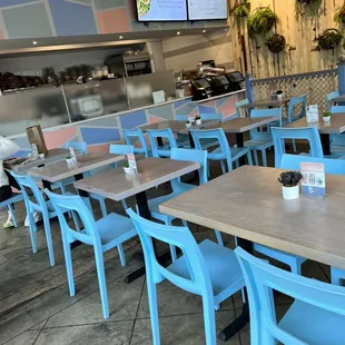 tables and chairs in a restaurant