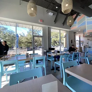 tables and chairs in a restaurant