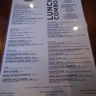 Front of the lunch menu.