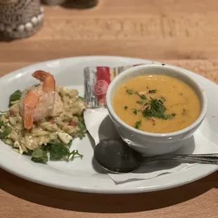 lobster bisque and shrimp on orzo