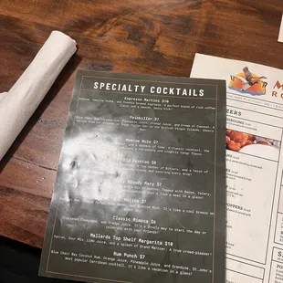 Drink menu