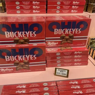 stacked boxes of buckeyes