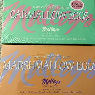 Marshmallow eggs with caramel and without