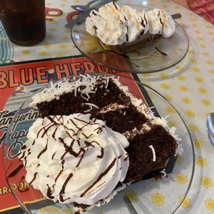 Chocolate Mounds cake and peanut butter pie! Both delicious