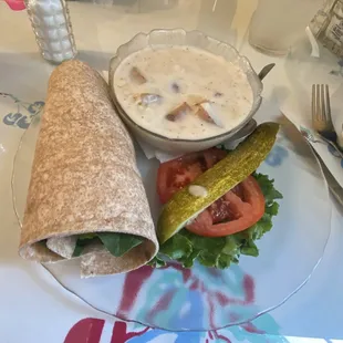 Combo chicken salad wrap + soup (Swiss potato!)