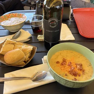 Wine and broccoli cheddar soup