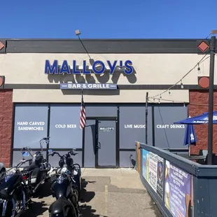 motorcycles parked outside