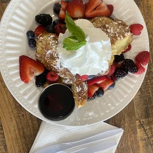 Caramelized French Toast with mixed berries and syrup - dine in only
