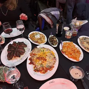 T bone, steak parmigiana, pork chop penne vodka penne bolognese