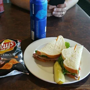 Black Forest Ham Sandwich and BBQ Lays.