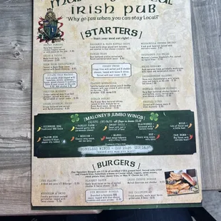 Front of menu