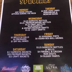 Daily drink specials