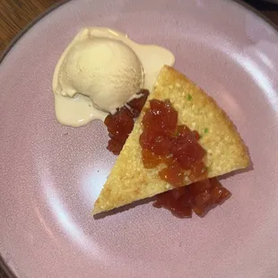Ginger ice cream and yuca cake