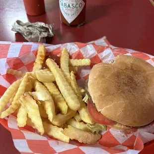 a hamburger and fries