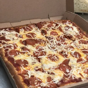 a box of pepperoni pizza