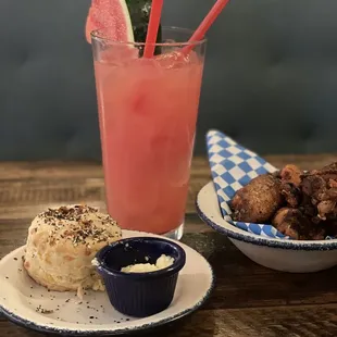 Everything biscuit, watermelon lemonade, wings