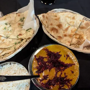 Beetroot kofta, garlic naan and tandoori roti